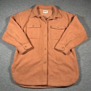 Roxy Jacket Womens Large Rust Sherpa‎ Fleece Button Front Shacket Cozy Pockets